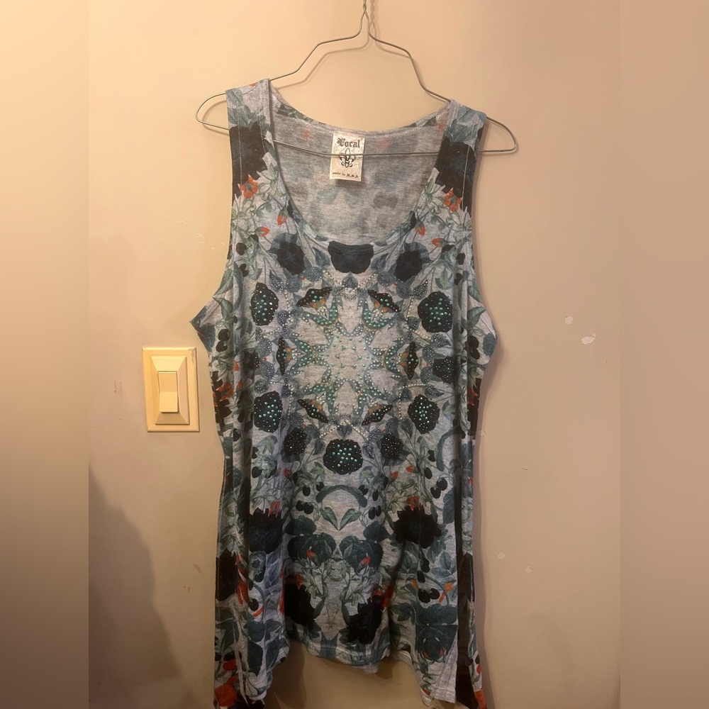 Vocal Multicolor Kaleidoscope Tank - Blue Green Navy